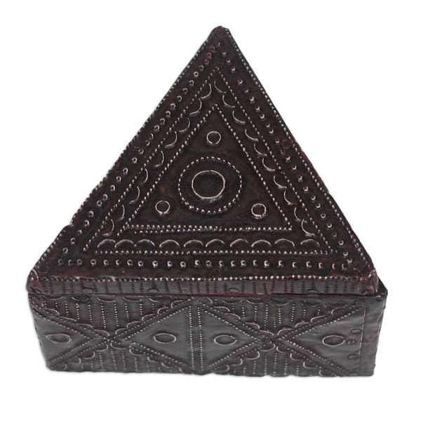 slide 1 of 4, Handmade Triangle Delight Aluminum and Wood Decorative Box (Ghana)