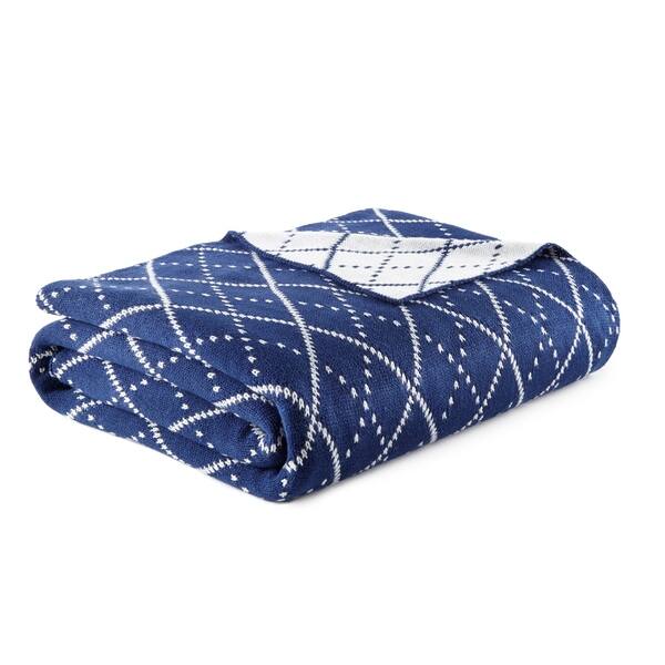 Shop Poppy Fritz Arlington Blue Reversible Knit Throw On Shop Poppy Fritz Arlington Blue Reversible Knit Throw On