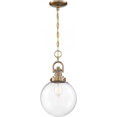 Skyloft 1-Light Pendant Fixture Burnished Brass Finish with Clear Glass - N/A