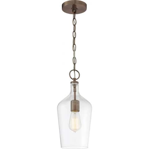 Hartley 1-Light Pendant Fixture Antique Copper Finish with Clear Glass - N/A