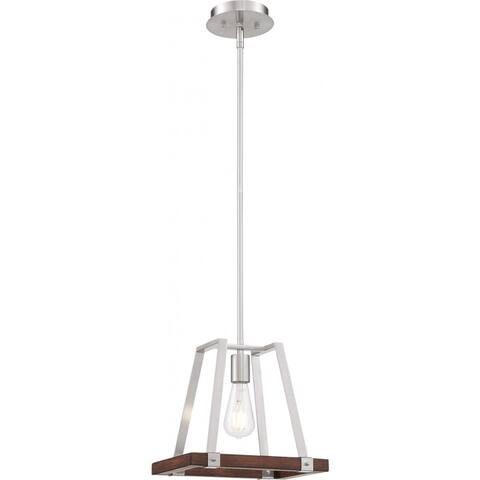 Outrigger 1-Light Mini Pendant Fixture Brushed Nickel and Nutmeg Wood Finish