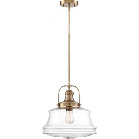 Basel 1-Light Pendant Fixture Burnished Brass Finish with Clear Glass