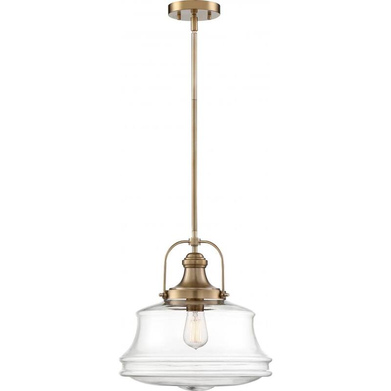 Basel 1-Light Pendant Fixture Burnished Brass Finish with Clear Glass