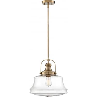 Basel 1-Light Pendant Fixture Burnished Brass Finish with Clear Glass