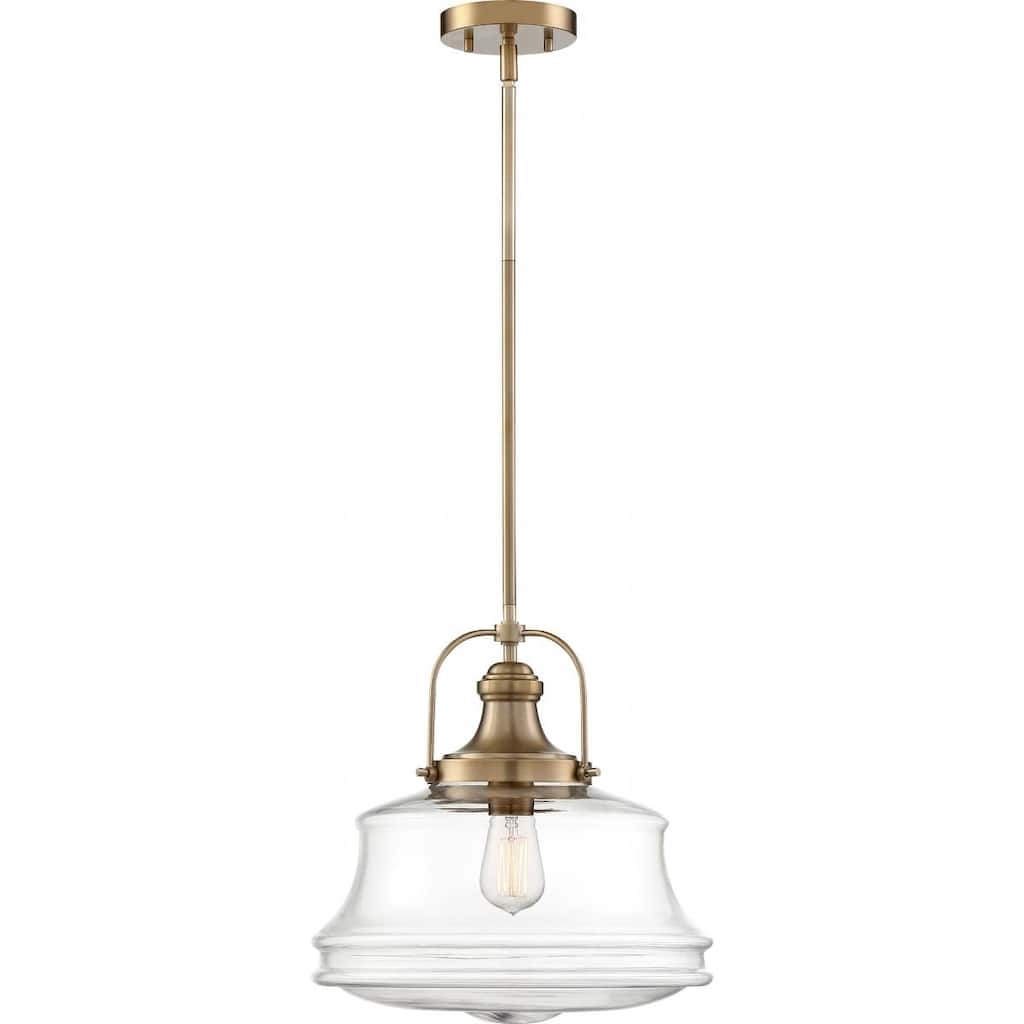 Basel 1-Light Pendant Fixture Burnished Brass Finish with Clear Glass