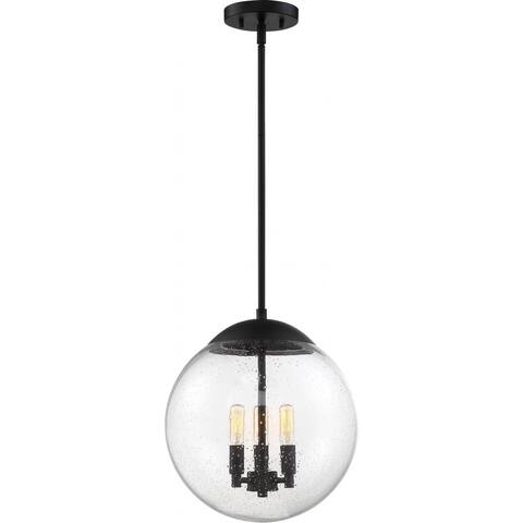 Ariel 3-Light Pendant Fixture Matte Black Finish with Clear Seedy Glass - N/A