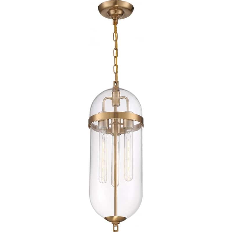 Fathom 3-Light Pendant Fixture Natural Brass Finish with Clear Glass - N/A