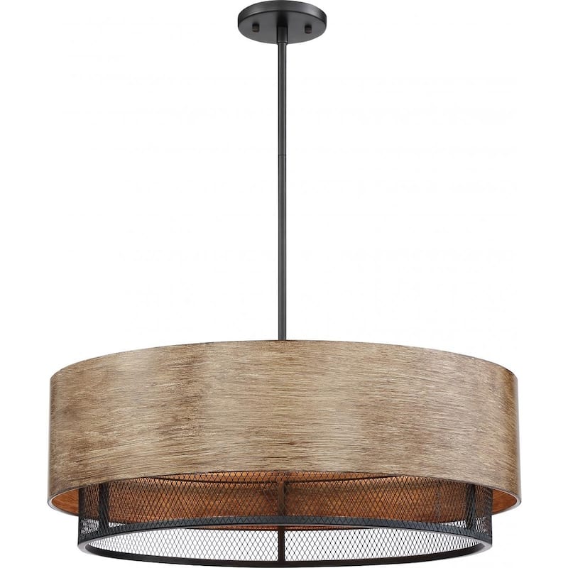 Barrique 5-Light Pendant Fixture Black with Honey Wood Finish - N/A