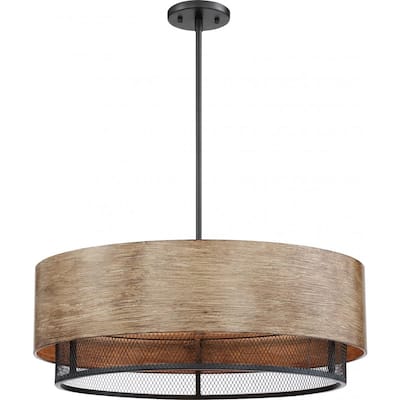 Barrique 5-Light Pendant Fixture Black with Honey Wood Finish