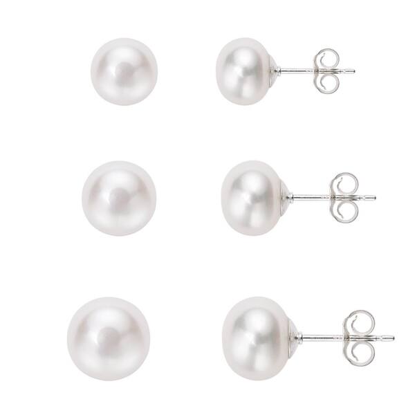 Pairs Genuine Natural Round 6-7mm 14K Gold White Pearl Earrings