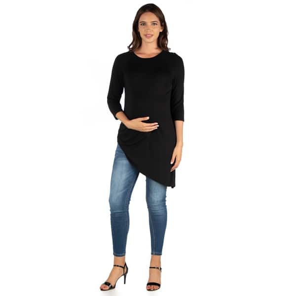 slide 1 of 6, 24seven Comfort Apparel Three Quarter Sleeve Maternity Tunic Top