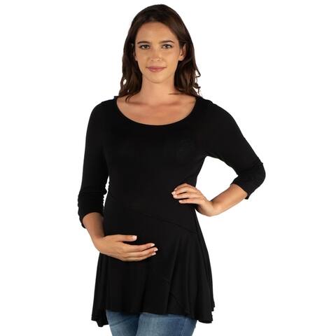 24seven Comfort Apparel Ruched Sleeve Swing Maternity Tunic Top