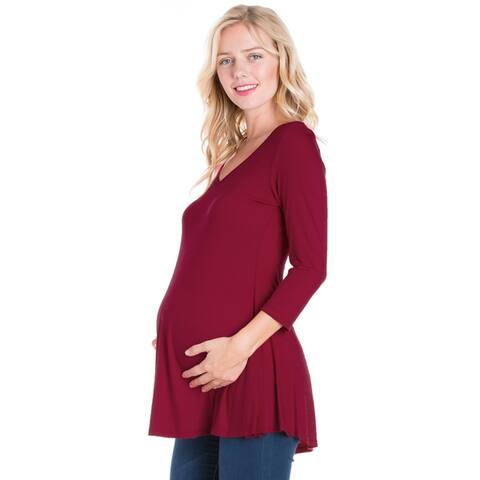 24seven Comfort Apparel Three Quarter Sleeve V-Neck Maternity Tunic