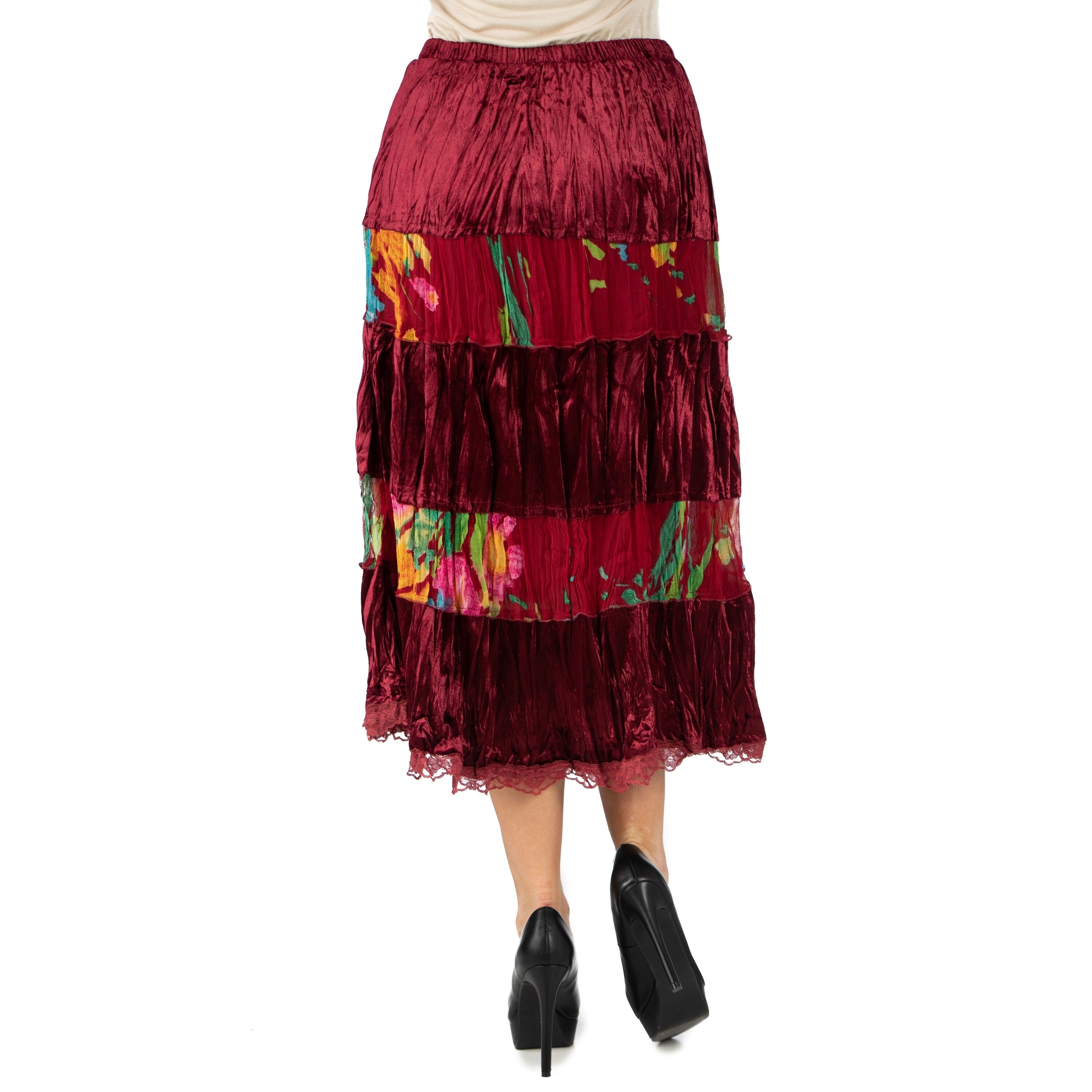 red velvet midi skirt