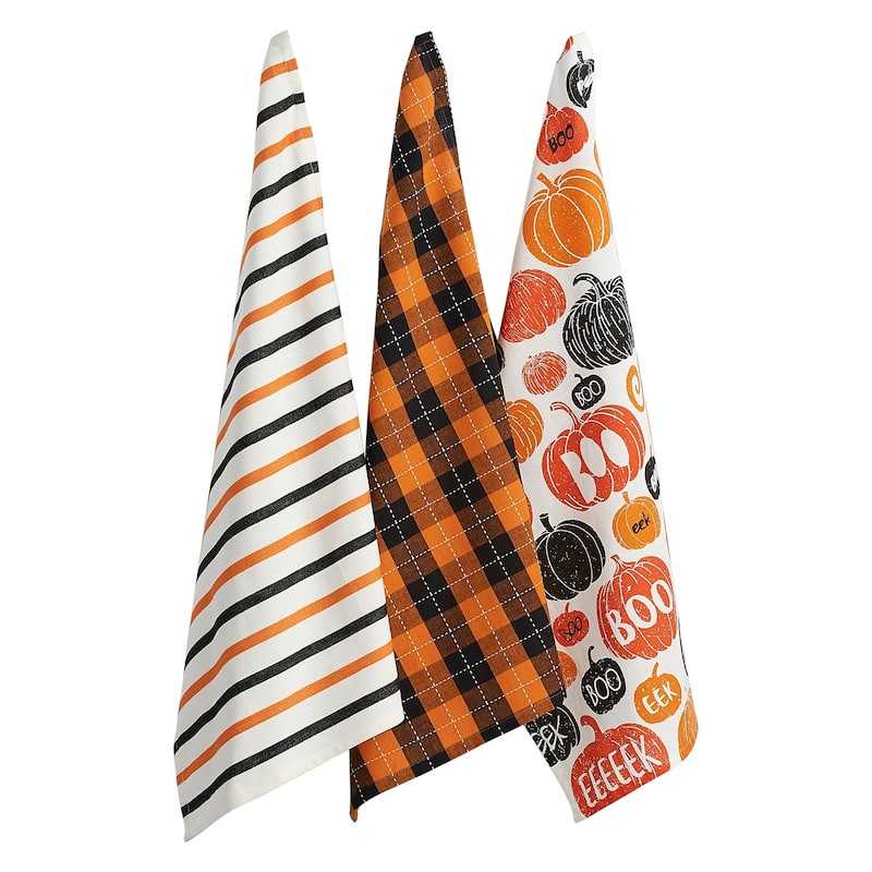DII Halloween Embellished Dishtowel Set/3 - Pumpkin