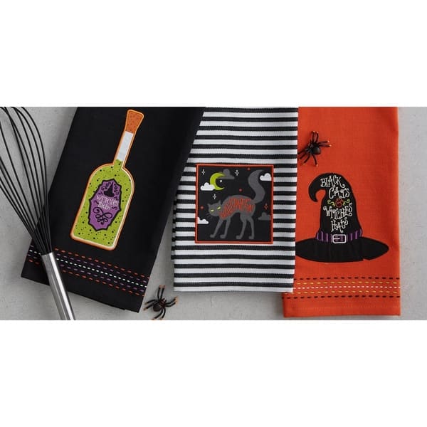 Design Imports Halloween Embellished Kitchen Towel Set of 3