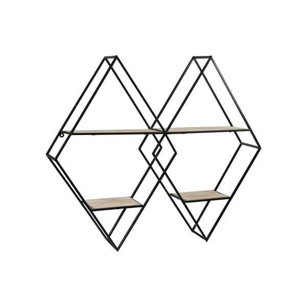 UTC61110: Metal Interlocking Diamond Wall Shelf with 4 Wood Surface Tiers and Ring Side Hangers Painted Finish Black - N/A