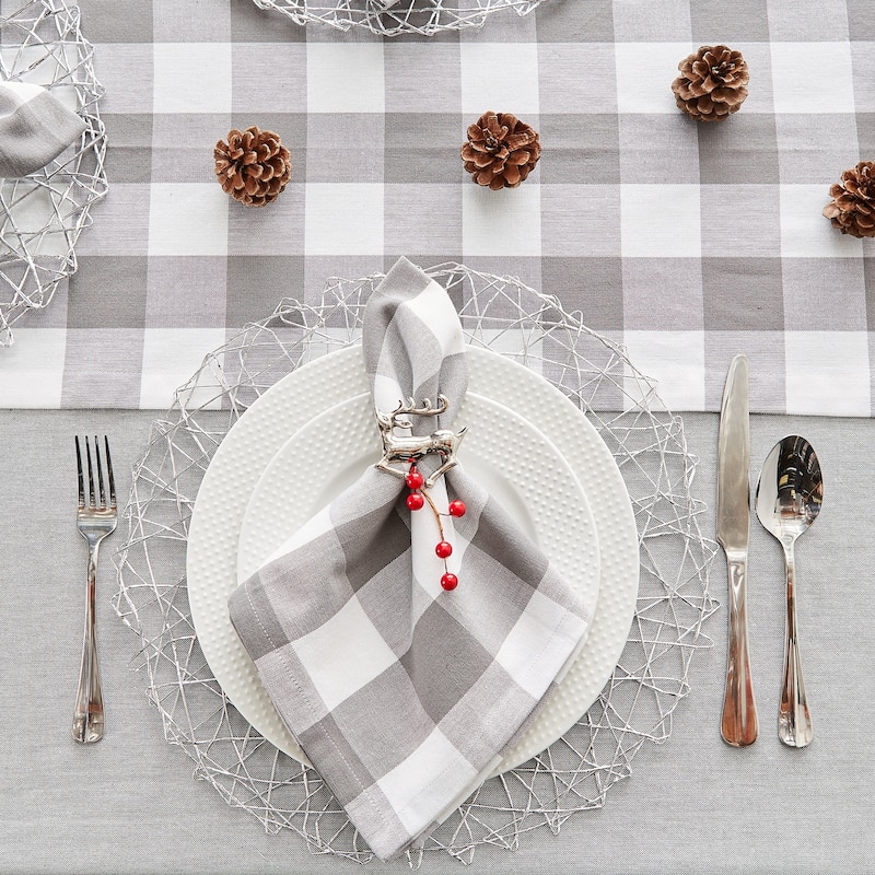 DII Gray & White Buffalo Check Table Runner