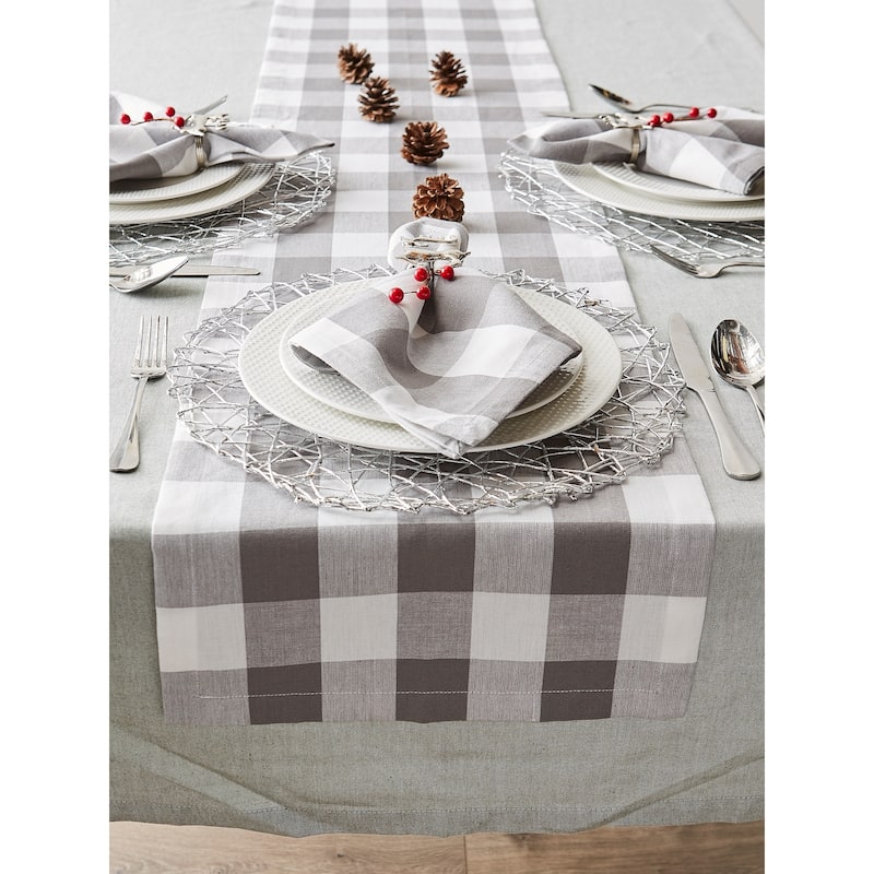 DII Gray & White Buffalo Check Table Runner