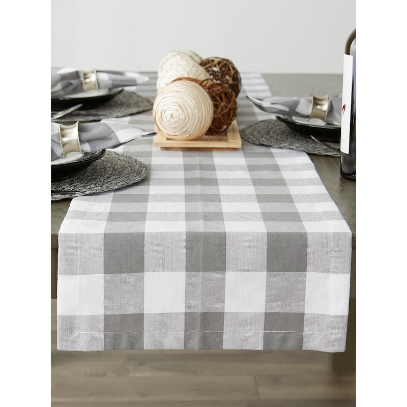 DII Gray & White Buffalo Check Table Runner