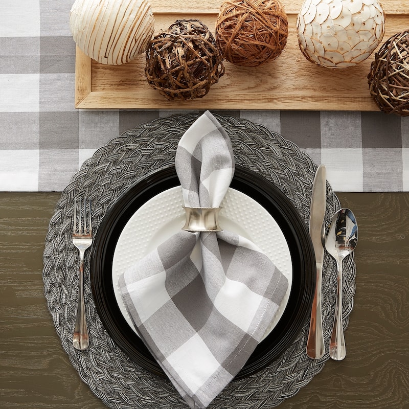 DII Gray & White Buffalo Check Table Runner