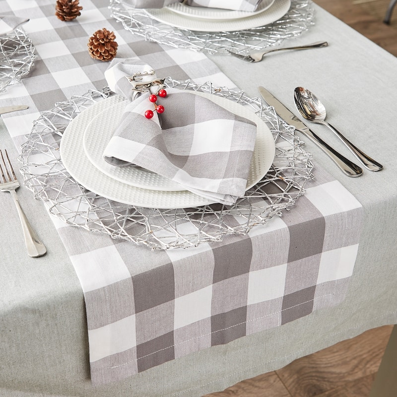 DII Gray & White Buffalo Check Table Runner