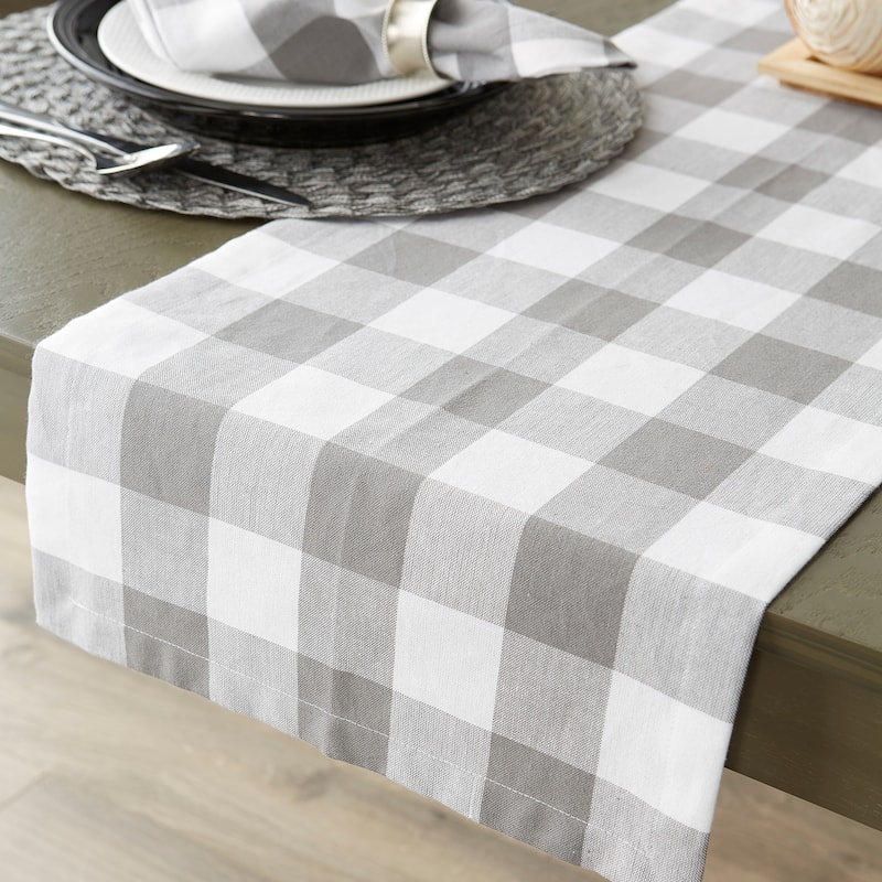DII Gray & White Buffalo Check Table Runner