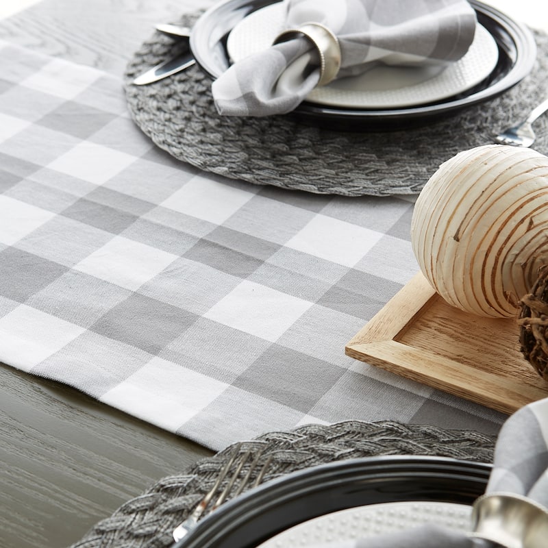 DII Gray & White Buffalo Check Table Runner