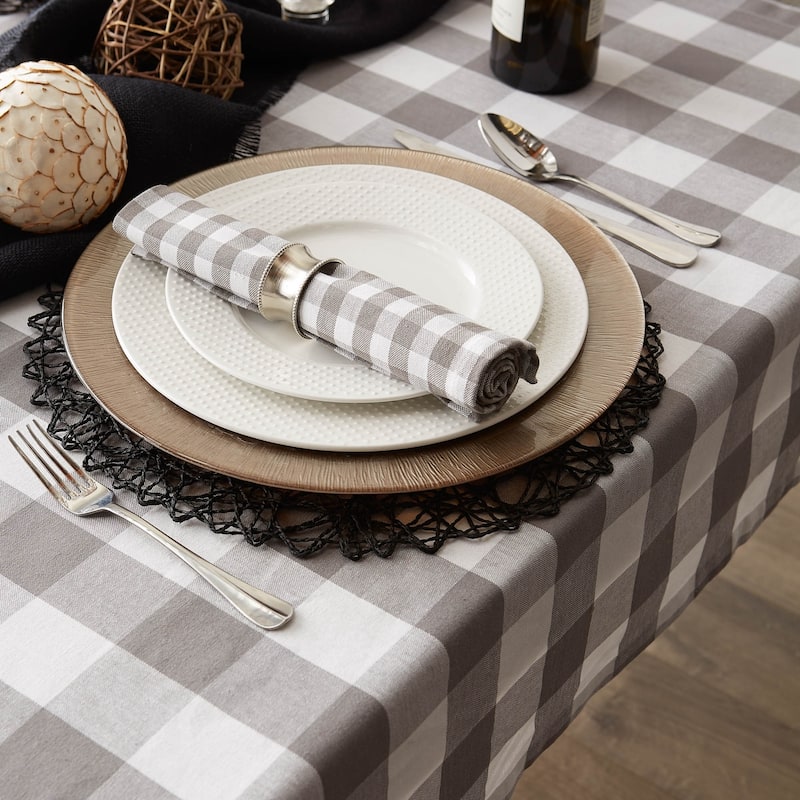 DII Gray & White Buffalo Check Tablecloth