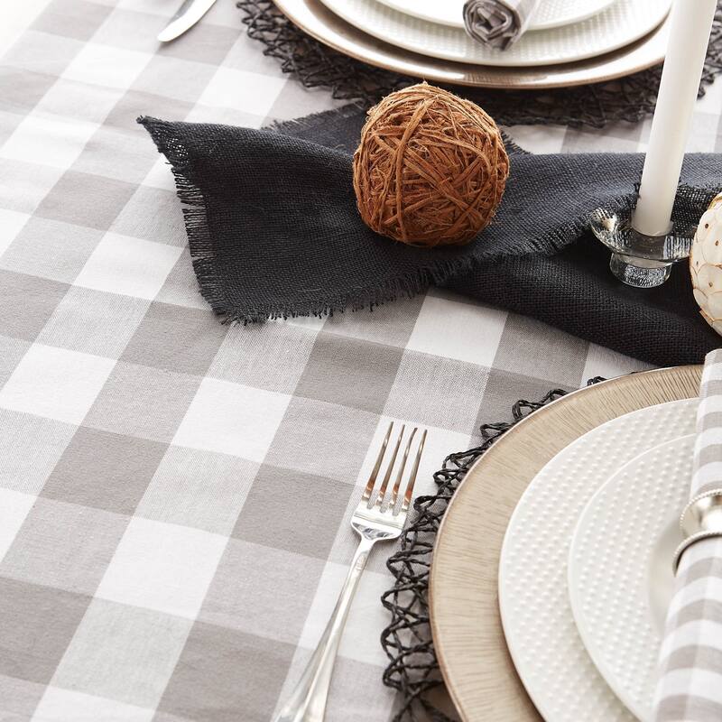 DII Gray & White Buffalo Check Tablecloth