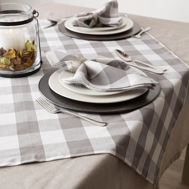DII Gray & White Buffalo Check Tablecloth