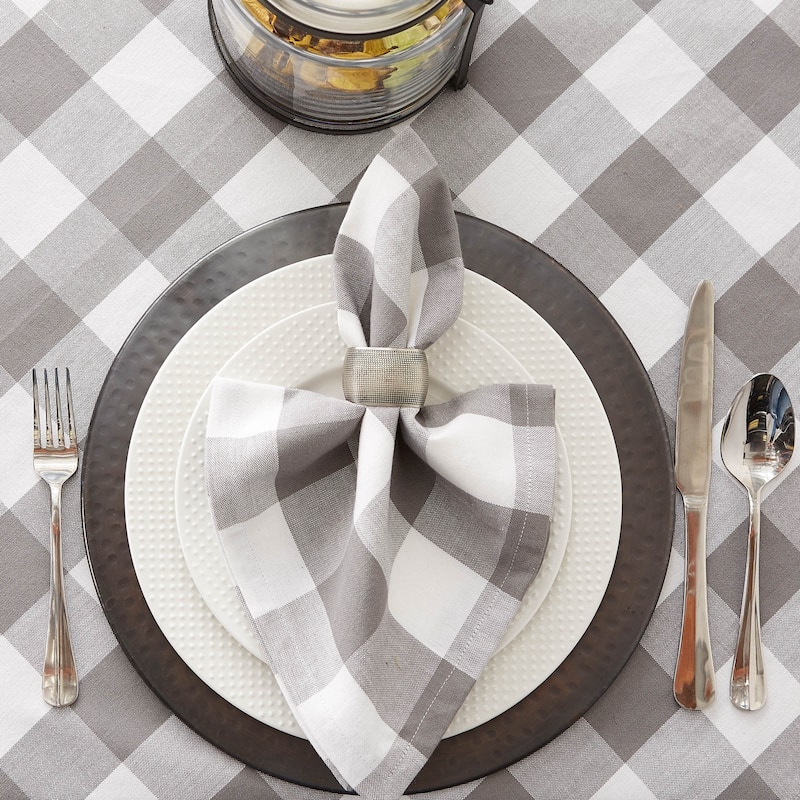 DII Gray & White Buffalo Check Tablecloth