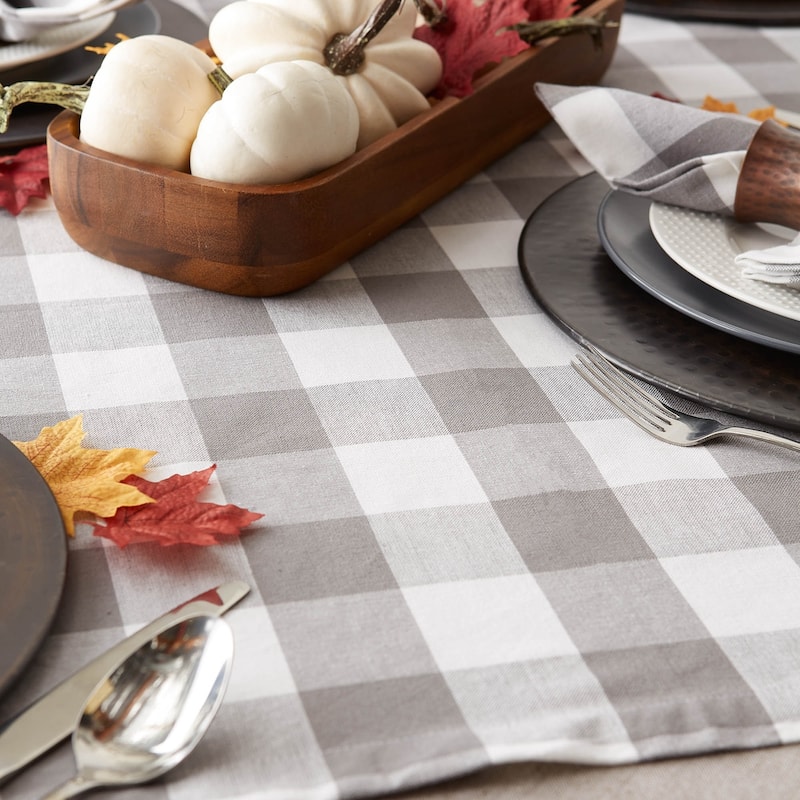 DII Gray & White Buffalo Check Tablecloth
