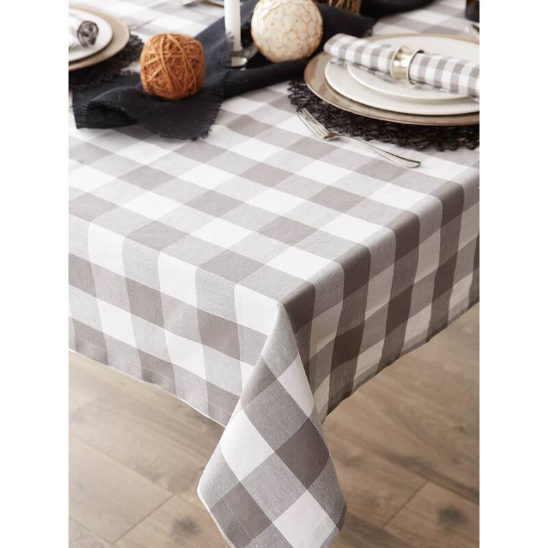 DII Gray & White Buffalo Check Tablecloth