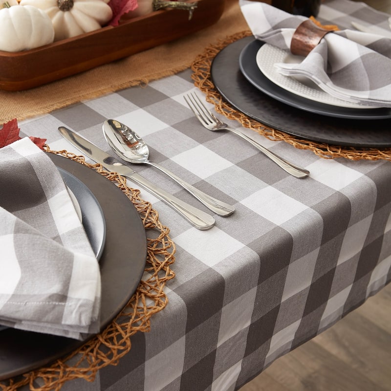 DII Gray & White Buffalo Check Tablecloth