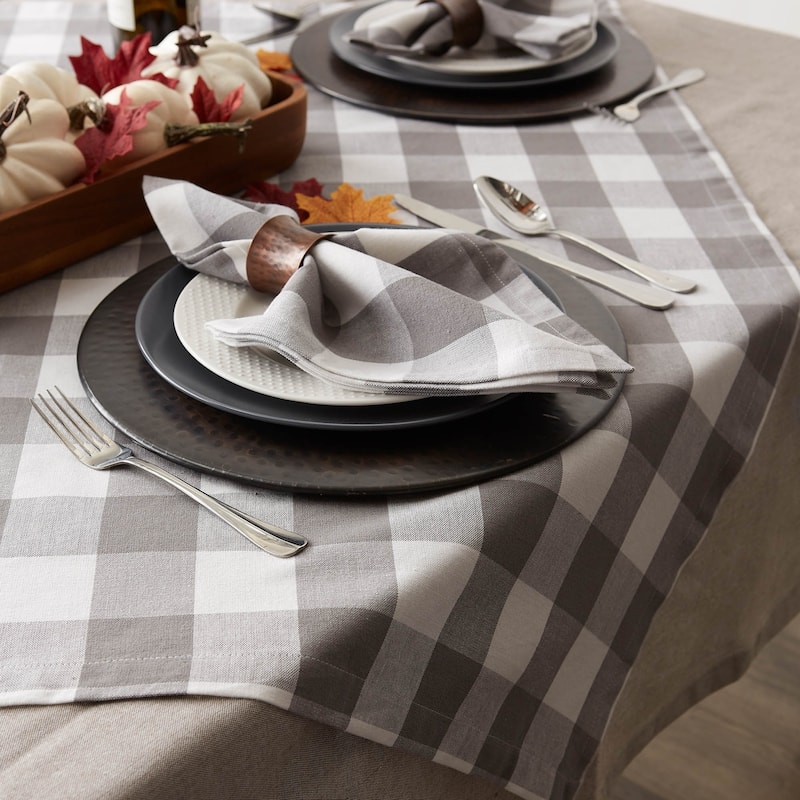 DII Gray & White Buffalo Check Tablecloth