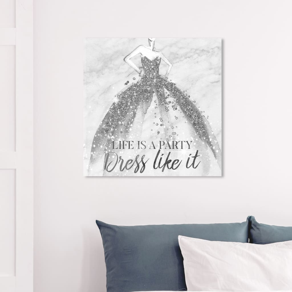 Wynwood Studio 'Life is a Party Silver' Fashion and Glam Wall Art Canvas Print - Gray, White