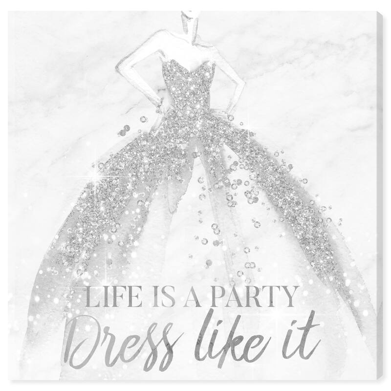 Wynwood Studio 'Life is a Party Silver' Fashion and Glam Wall Art Canvas Print - Gray, White