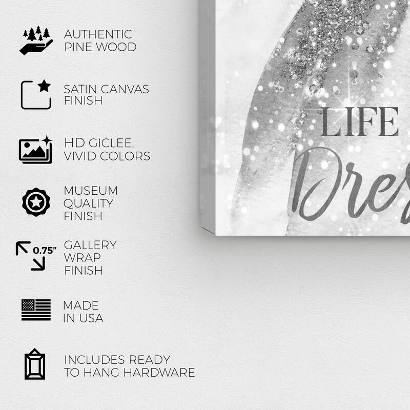 Wynwood Studio 'Life is a Party Silver' Fashion and Glam Wall Art Canvas Print - Gray, White