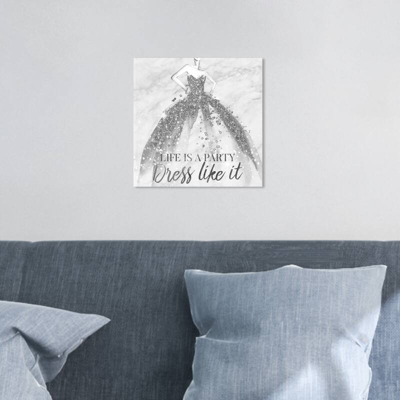 Wynwood Studio 'Life is a Party Silver' Fashion and Glam Wall Art Canvas Print - Gray, White