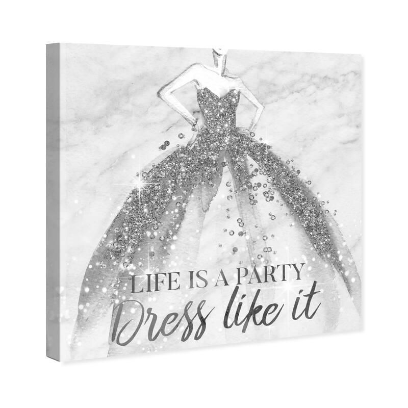 Wynwood Studio 'Life is a Party Silver' Fashion and Glam Wall Art Canvas Print - Gray, White