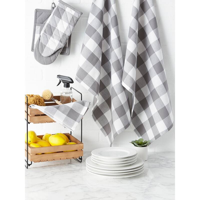 DII Gray & White Buffalo Check Oven Mitt Set/2