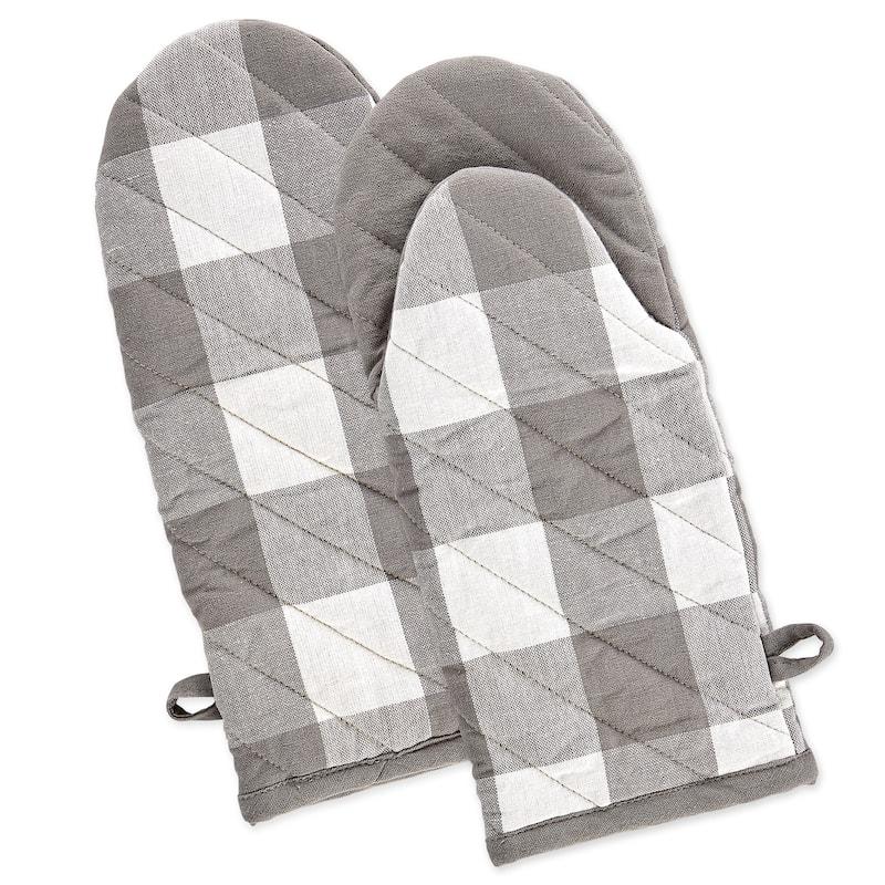 DII Gray & White Buffalo Check Oven Mitt Set/2