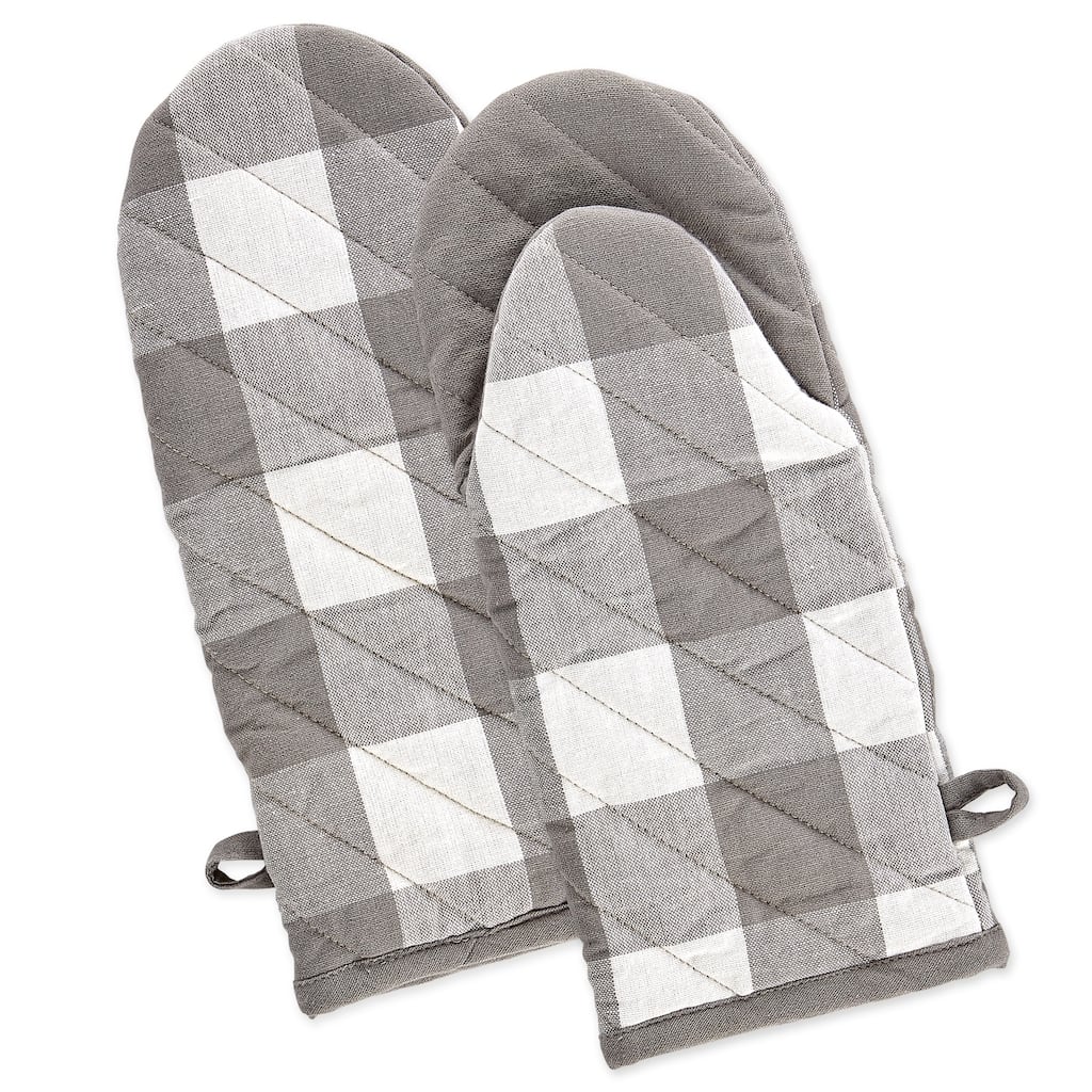 DII Gray & White Buffalo Check Oven Mitt Set/2