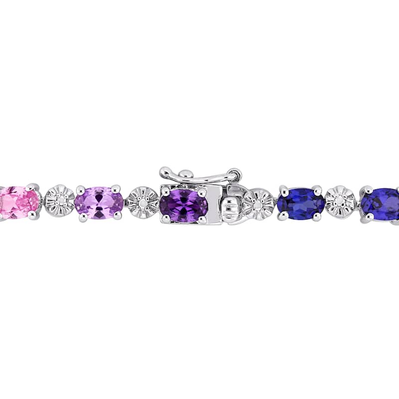 Miadora Sterling Silver Multi-Color Created Sapphire and Diamond Tennis Bracelet
