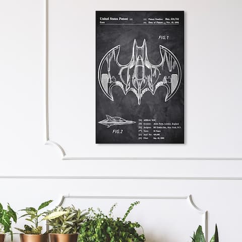 Wynwood Studio 'Aerial bat Toy 1991 Chalkboard' Movies and TV Wall Art Canvas Print - Black, White