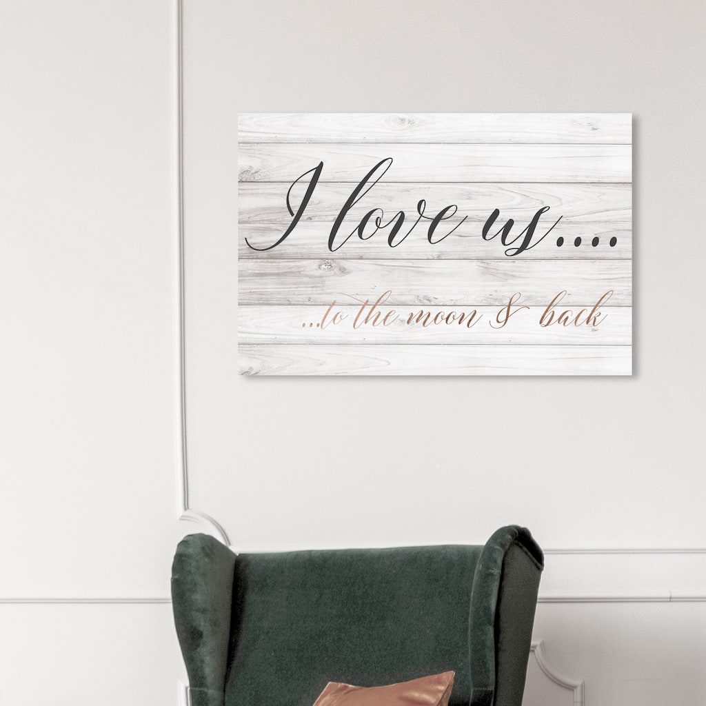 Wynwood Studio 'I Love Us To The Moon and Back Rose Gold' Typography and Quotes Wall Art Canvas Print - Gray, Bronze