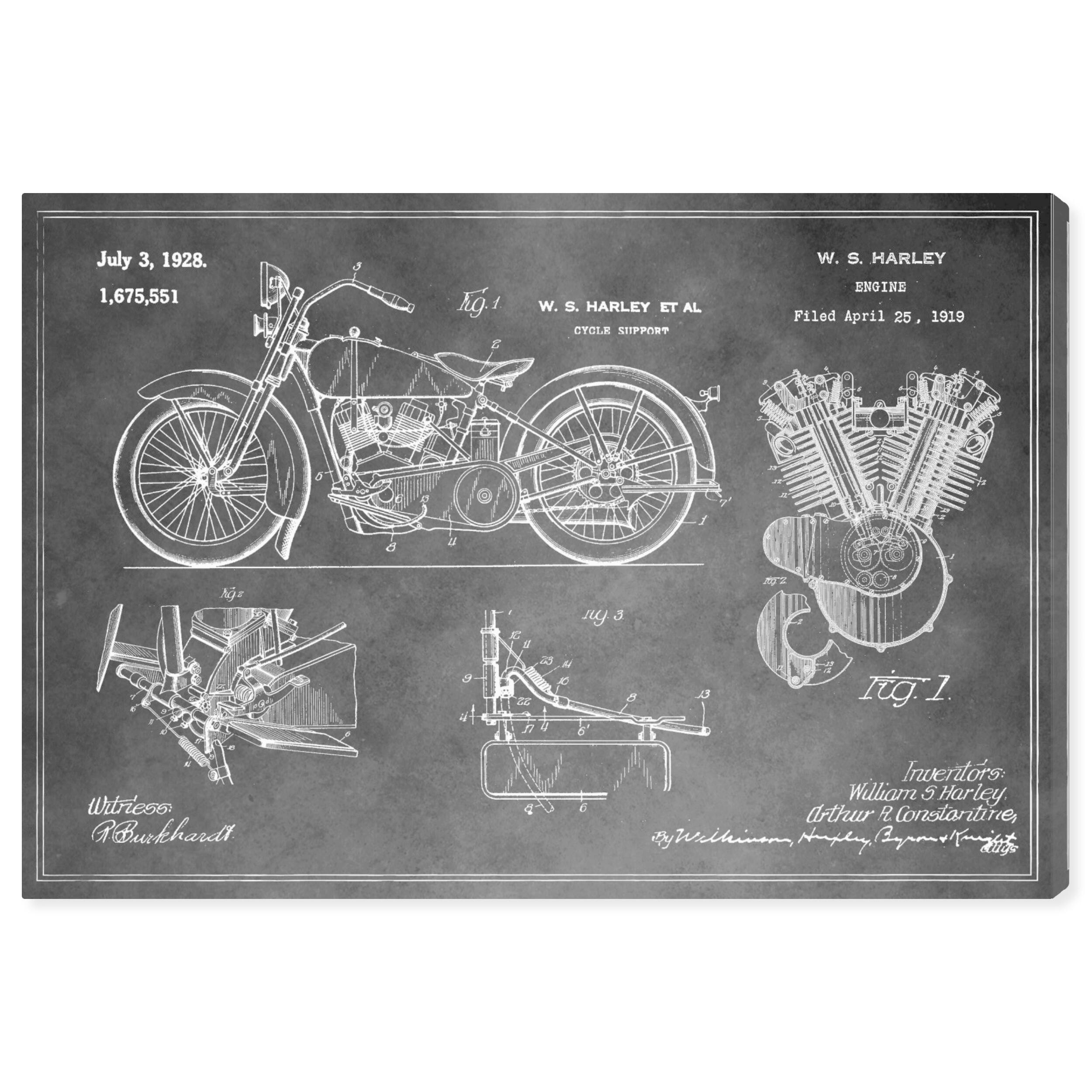 Wynwood Studio 'Harley Engine 1923 Set Horiz Chalkboard