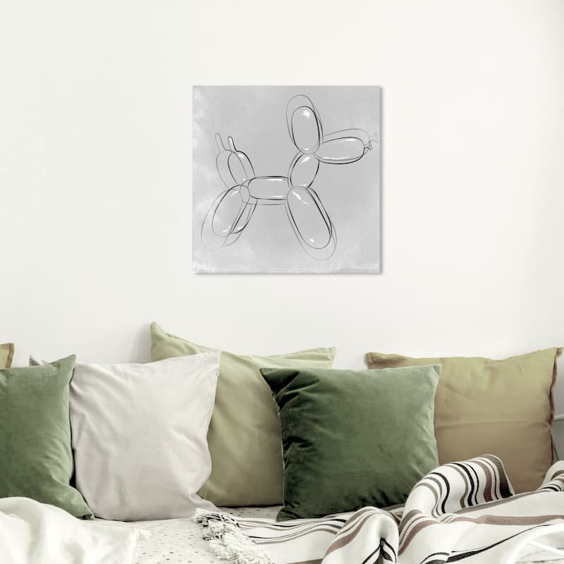 Wynwood Studio 'Balloon Dog Minimal ' Animals Wall Art Canvas Print - Gray, Black