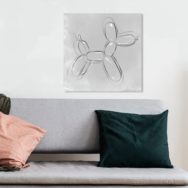 Wynwood Studio 'Balloon Dog Minimal ' Animals Wall Art Canvas Print - Gray, Black - 12 x 12